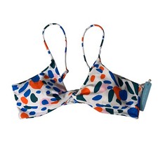 Colorful Abstract Print Bikini Top Adjustable Straps Swimwear XL NWT