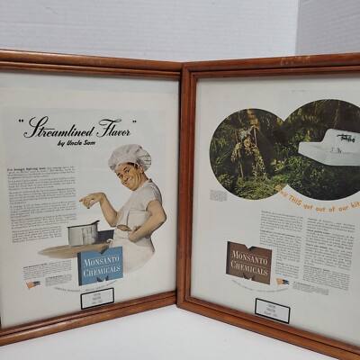 1943 Framed Monsanto Chemicals Magazine Ads Lot of 2 (June and August)