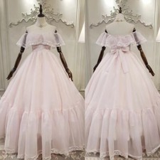 Vintage Light Pink Wedding Dresses with Bow Off the Shoulder Chiffon Bridal Gown