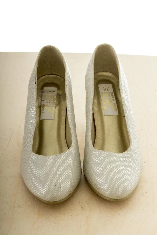 Zapatos De Novia Vintage De Los 90 Con Tacón De Bloque Plateados Y Blancos 37 - Imagen 3 de 4