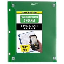 Random color Five Star 2 Pocket Plastic Folder (Colors May Vary): Polypropylene