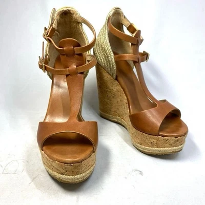 JIMMY CHOO Sandales Mules À Semelle Compensée En Cuir Marron Taille 36 - Photo 1/4