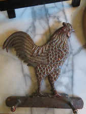 Cast Iron Rooster Double Wall Hook Key Towel Coat Hanger Rustic Brown Bronze