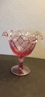 VTG Fenton Pink Flowers On Lattice 6" Compote 1980s Logo Mark 8 Open Edge
