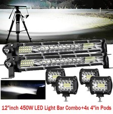 2pcs 12inch 450w Led Light Bar Combo4x 4in Pods Kit For Jeep For Truck Suv Atv 2pcs 12inch 450w Led Light Bar Combo4x 4in Pods Kit For Jeep For Truck Suv Atv