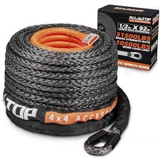  1/2in x 92ft, 31500Lbs BSR, for 12000Lbs winch Gray, Rope for SUV & Truck