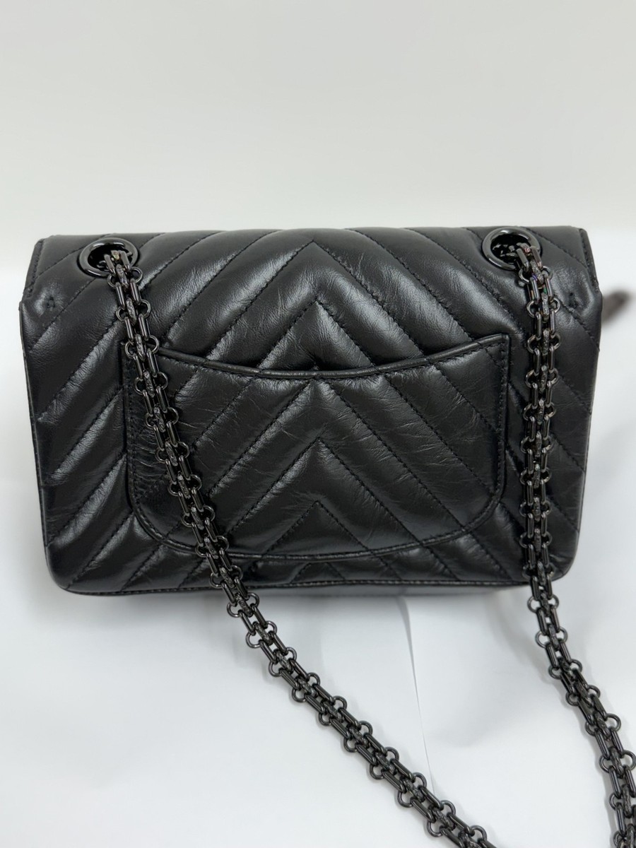 NEW Coco Chanel Flap Bag Aged Calfskin Chevron Quilted 2.55 Black