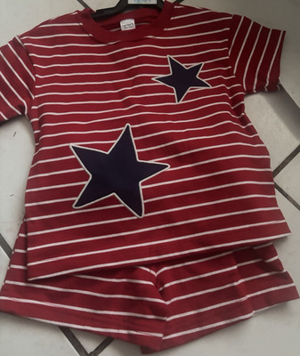 Carter's Boys 3T 2-Piece Knit Pajama Set Red/White Striped Stars Short Sleeve