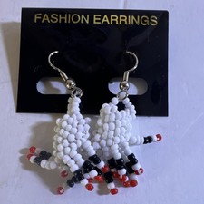 Beaded Dangle Drop Earrings White Black Red Hook Closure Fashion