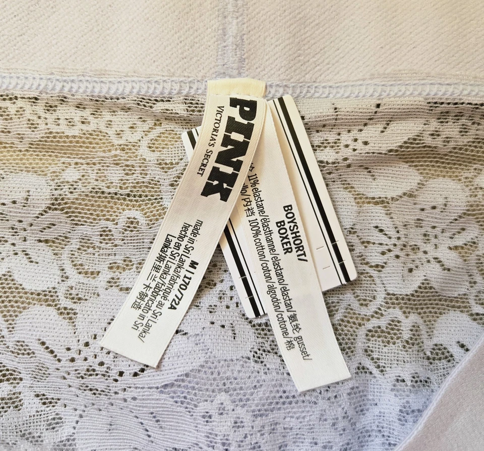 NWT Victoria's Secret PINK Shine Logo Sheer Floral Lace Boyshort Boxer Panties M - Image 3 of 3