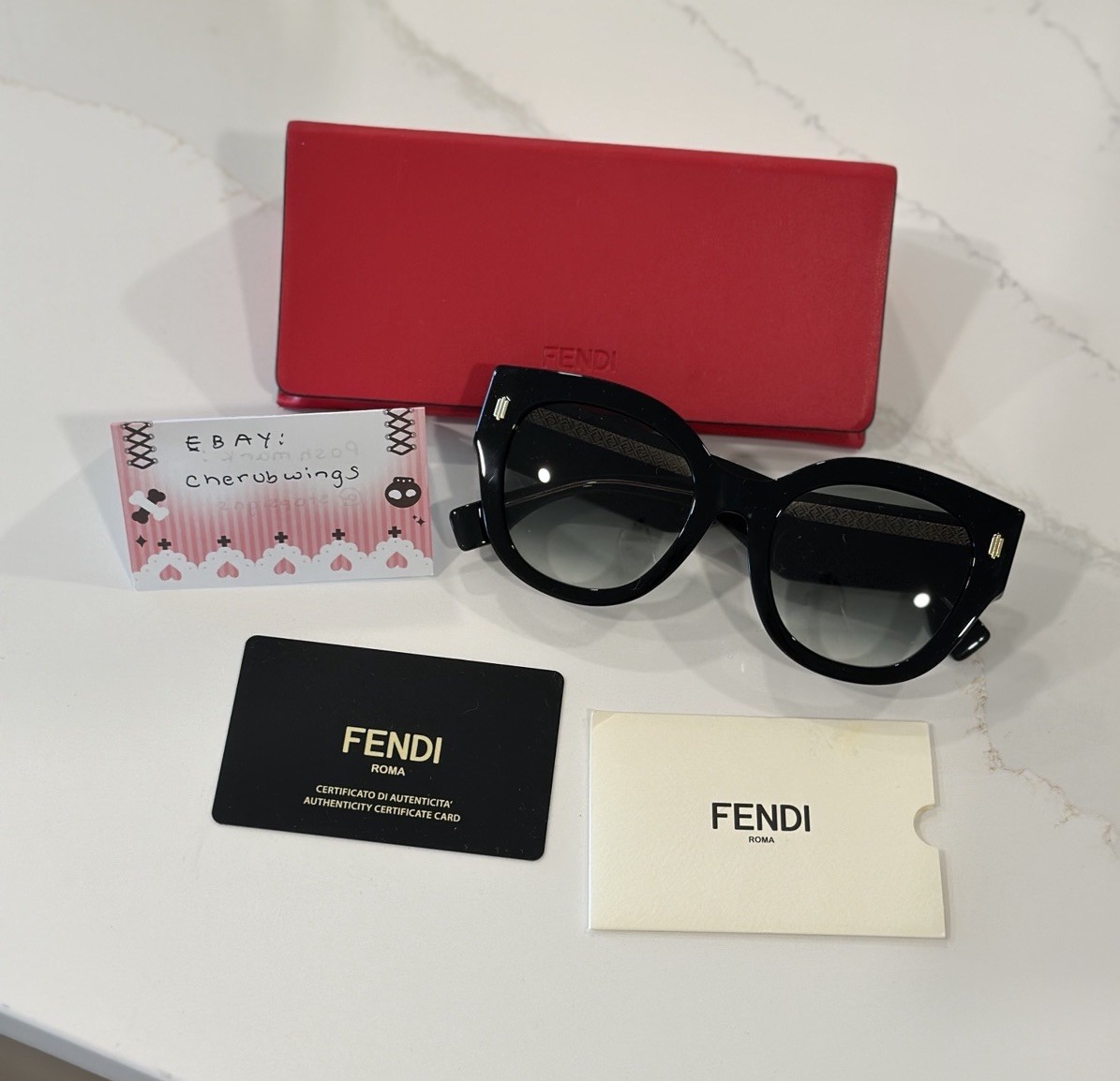 Fendi Black Roma Round Eye Sunglasses Black/Gold AUTHENTIC