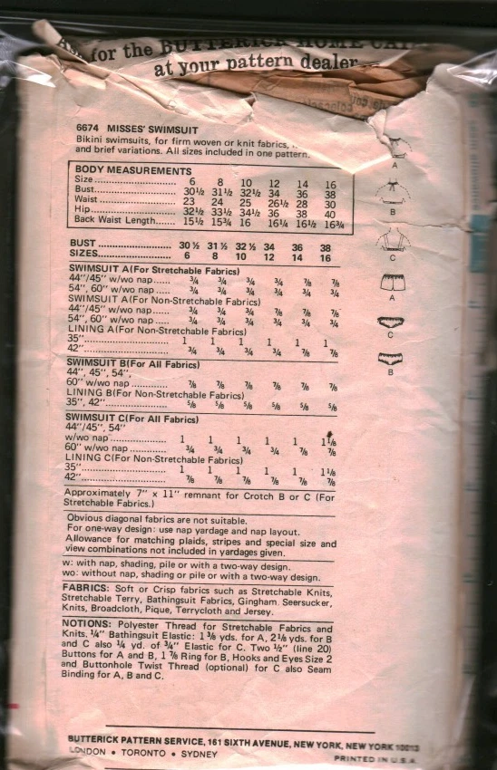6674 Vintage Butterick Costura Patrón Misses Dos Piezas Traje de Baño Bikini Multi Foto 2 de 2