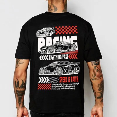 Speed Racing Lightning Graphic T Shirt Fast Motorsport Tee