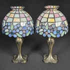 PartyLite MATCHING PAIR Hydrangea Tiffany Style Candleholder Stained Glass lamps