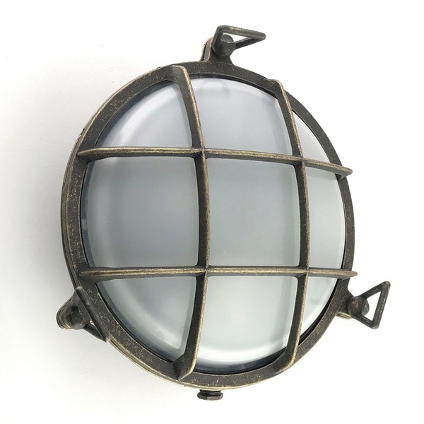 AußEnleuchte Wand Maritim Messing Glas E27 IP64 Ø 24 Cm Rund Keller Leuchte-image