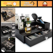 3-Tier Pine Wood Cologne Organizer with Hidden Compartment Velvet Drawer - Per