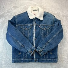 Levi's Authentic Denim Sherpa Lined Trucker Jacket Men 44L Blue 2016 Made in USA