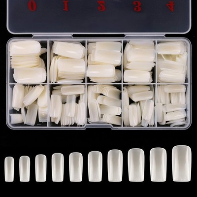 500PCS Acrylic False Nail Tips, 10 Sizes Artificial Nail Art Salon DIY