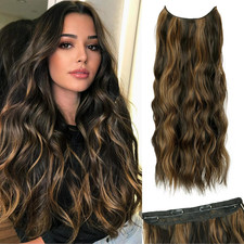 Balayage Dark Brown Halo Hair Extensions with Chestnut Highlights
