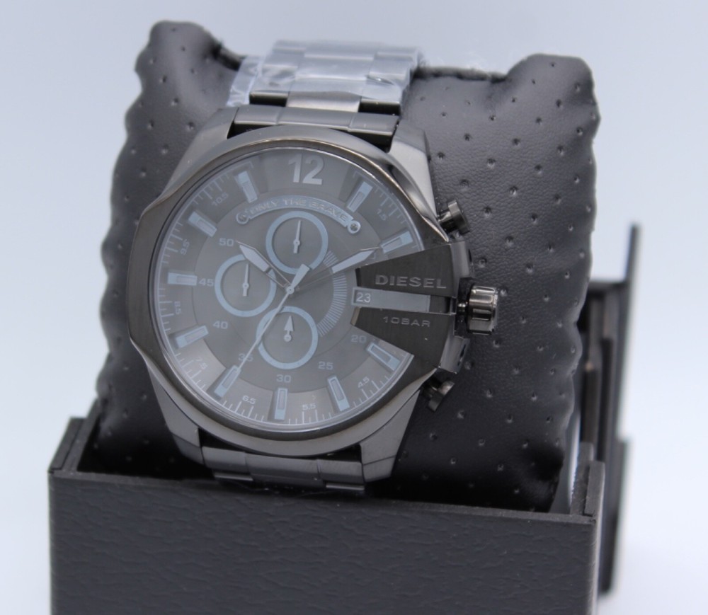 NEW AUTHENTIC DIESEL MEGA CHIEF BLACK CHRONOGRAPH MEN'S DZ4355 WATCH