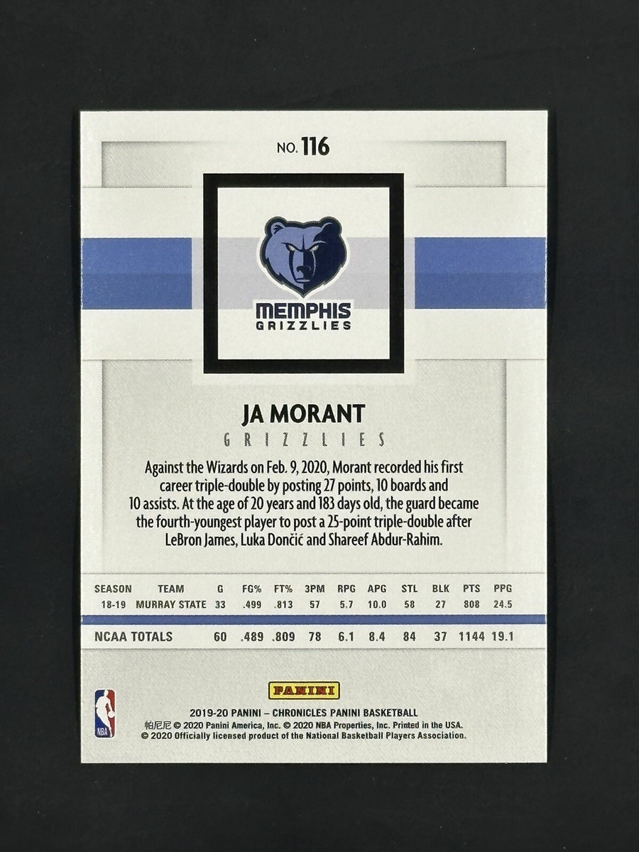 2019-2020 NBA Chronicles Panini Ja Morant Pink Rookie Card Tuohy