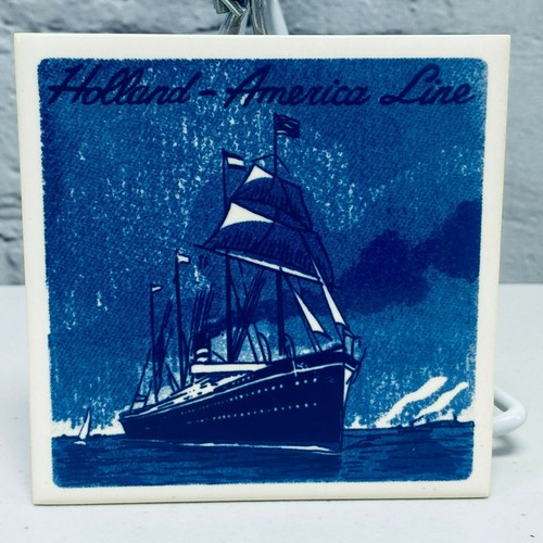 Holland America Line Cruise Ship 4 Square Tile Ceramic Drink Coasters Set C - Picture 4 of 10