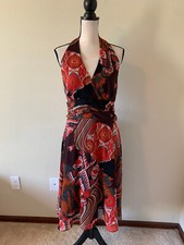 DRESSBARN Women Plus Size 16 Multicolor Halter Neck Open Black A Line Dress