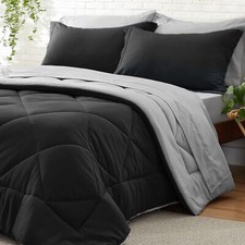 Full Comforter Set 7 Pieces Bed in A Bag - Soft Microfiber Reversible Black B...