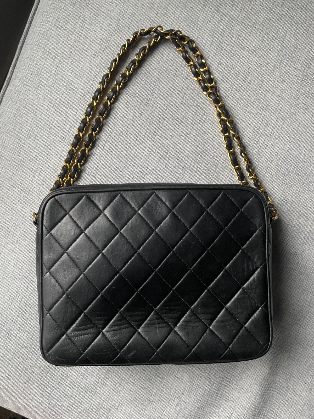 Chanel RARE Camera Flap Bag Tassel Medium Black Leather Vintage Gold CC Diana image 4