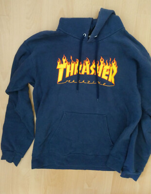 Thrasher - Pullover Kapuzenpullover Hoodie - Flame - Blau Gelb (34-36)