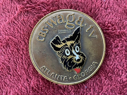 CBS WAGA-TV Atlanta, Ga Bronze Paperweight w/Terrier Dog--Free Ship