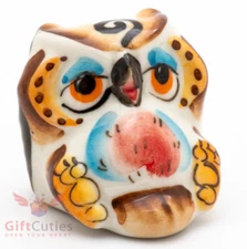 Porcelain Owl Figurine multi colors handmade in Russia gzhel style 