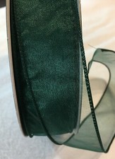 5 Yds. SHEER FORREST GREEN WIRE EDGE RIBBON 1 1/2" W