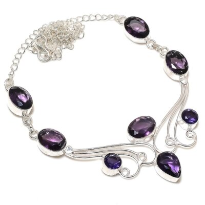 Amethyst Gemstone Handmade 925 Sterling Silver Jewelry Necklace 18''