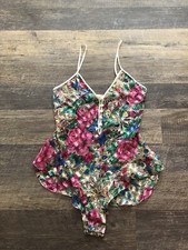 Vintage 90 s Victoria Secret Gold Label Multicolored Floral Satin Romper Medium