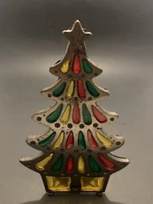 VINTAGE CAST IRON STAINED GLASS CHRISTMAS TREE TEALIGHT/VOTIVE HOLDER