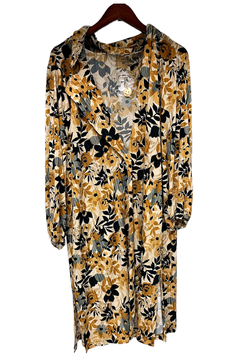 Susan Graver Women's Printed Knit Duster w Blouson Slv Caramel
