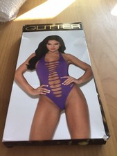 Teddy Halterneck découpé sans couture pailleté en violet taille S