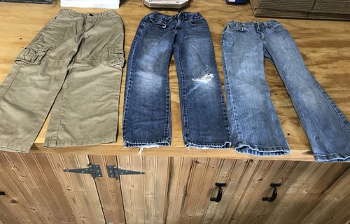 Mixed Lot of 3 Boys Size 7 (2) Slim Blue Jeans (1) Khakis All Adjustable Waist