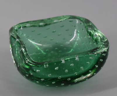 Murano schwere Kristall- Glas- Schale Überfang  70er Jahre mit Luftblasen 9x9cm