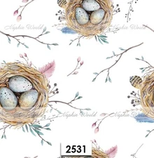 (2531) TWO Paper LUNCHEON Decoupage Art Craft Napkins - SPRING BIRD NESTS EGGS