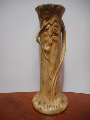 Vintage 1920's Weller Woodcraft Leafy Tree Trunk Bud Vase Ceramic