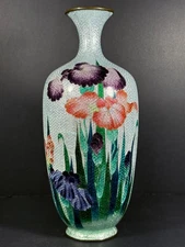 Antique Japanese Meiji Ginbari Cloisonné Vase – Carnation Flowers – 9.5”