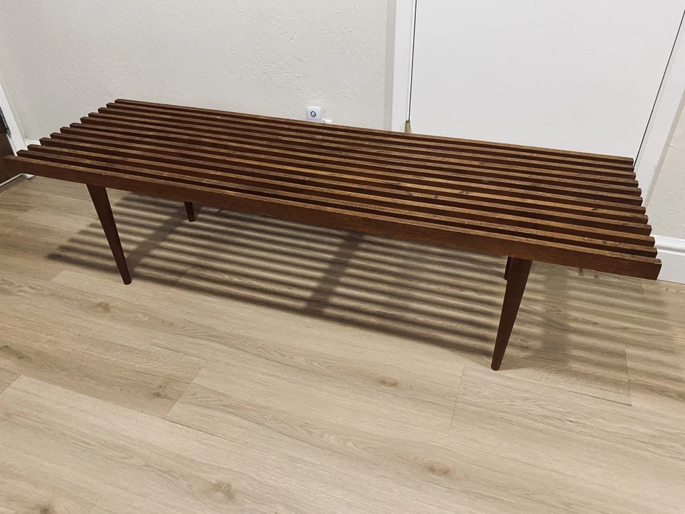 Mid Century Modern Walnut Slat Bench or Coffee Table - EXCELLENT Condition!  - Image 2 of 4