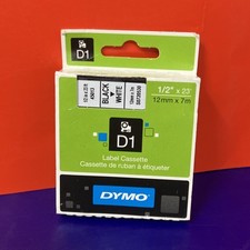 Genuine DYMO D1 Standard 45013 Label Maker Tape, 1/2"W, Black On White