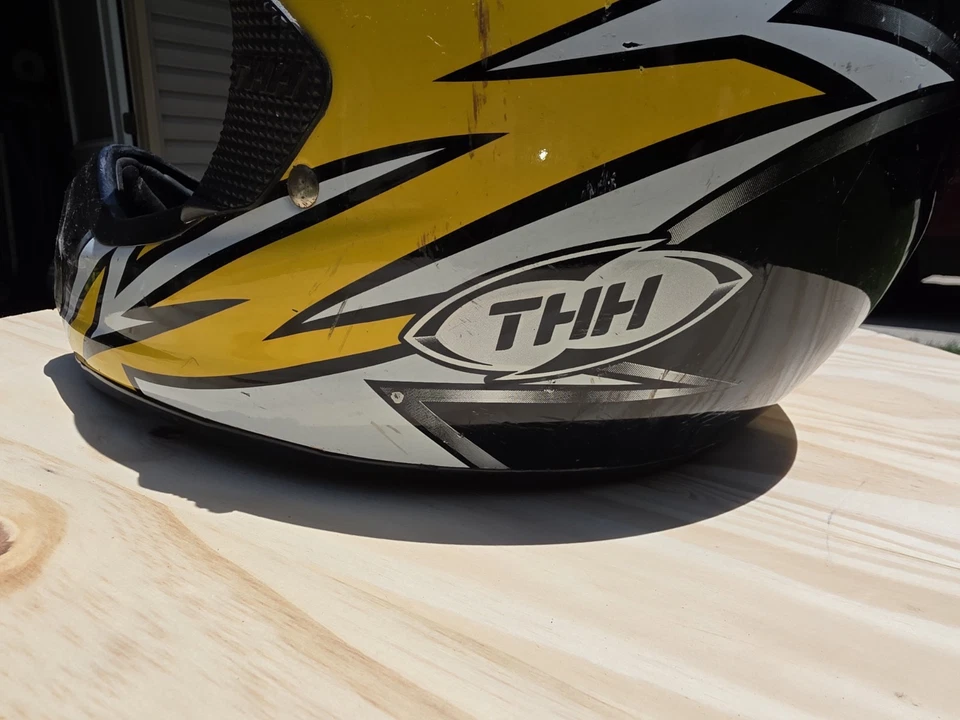 Casco todoterreno de motocross THH TX10 amarillo, negro y blanco talla juvenil XXL Foto 3 de 4