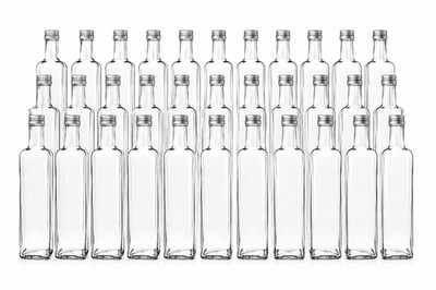 24 x 500ml leere Glasflaschen Eckig Maraska Likörflaschen 500 ml + Etiketten sil