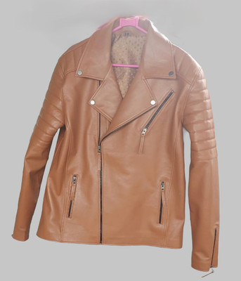 Men s Genuine Lambskin Leather Biker Jacket Tan Brown Cafe Racer  MotorcycleCoat
