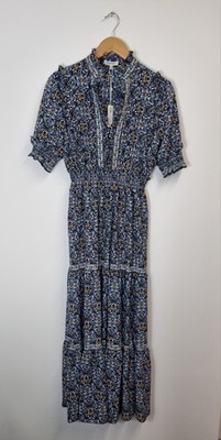 Max Studio Bauern Maxikleid Small Medium Blumen Cottagecore Stufen Retro 70er
