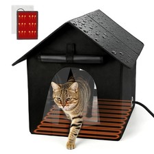 Heated Cat House for Outdoor Cats in Winter, Weatherproof Heated Feral Cat Sh...